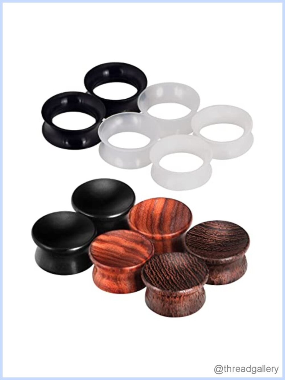 Wood Silicone Ear Tunnels Plugs Set 12pc Stretcher Piercing Gauge Jewelry